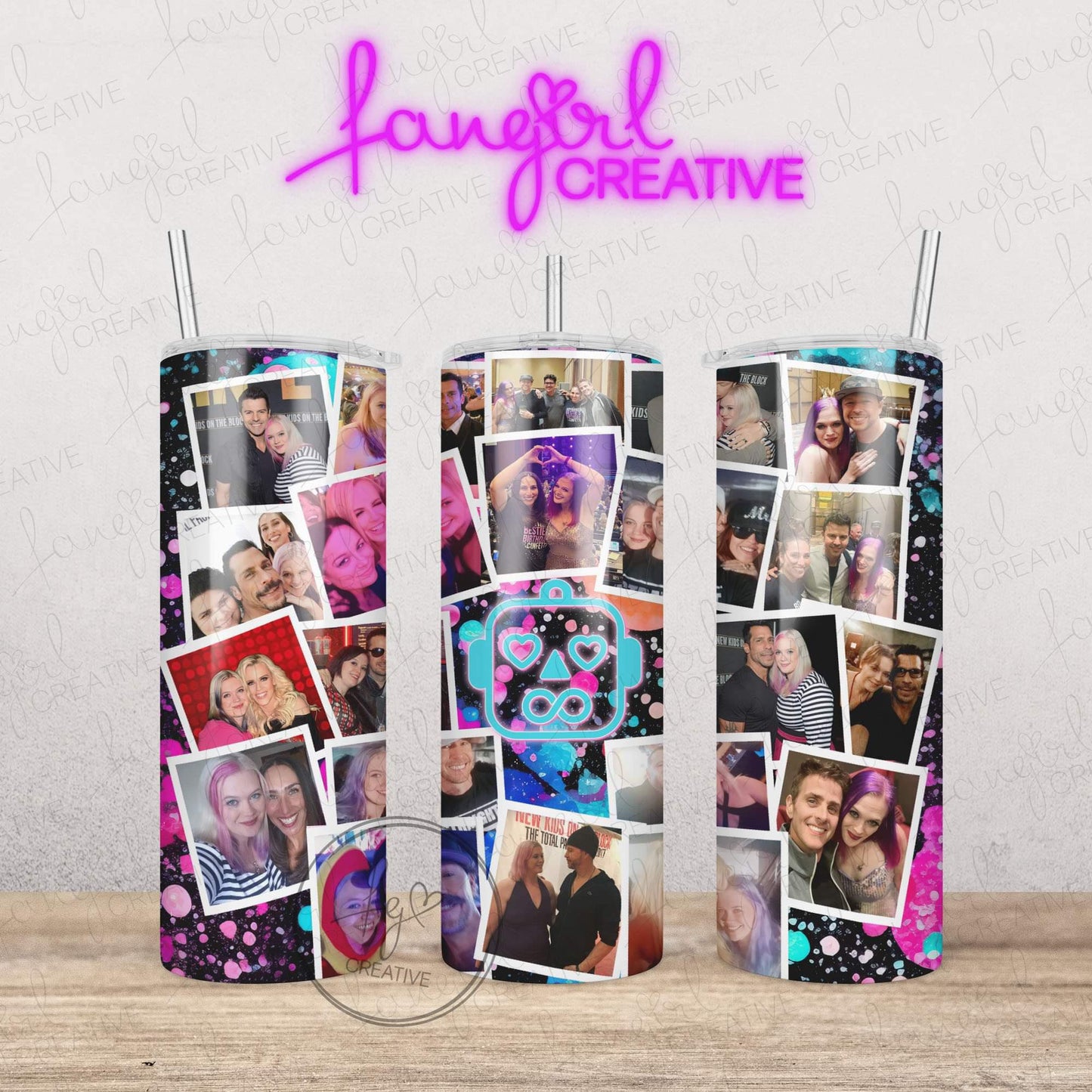 Neon Blockhead Emoji Collage PHOTO CUSTOMIZED Stainless Steel Tumbler