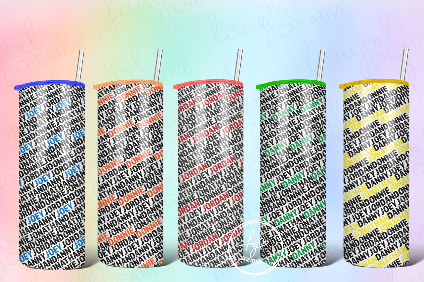 DannyDonnieJoeyJonathanJordan Names Stainless Steel Tumbler with Colorful Lid