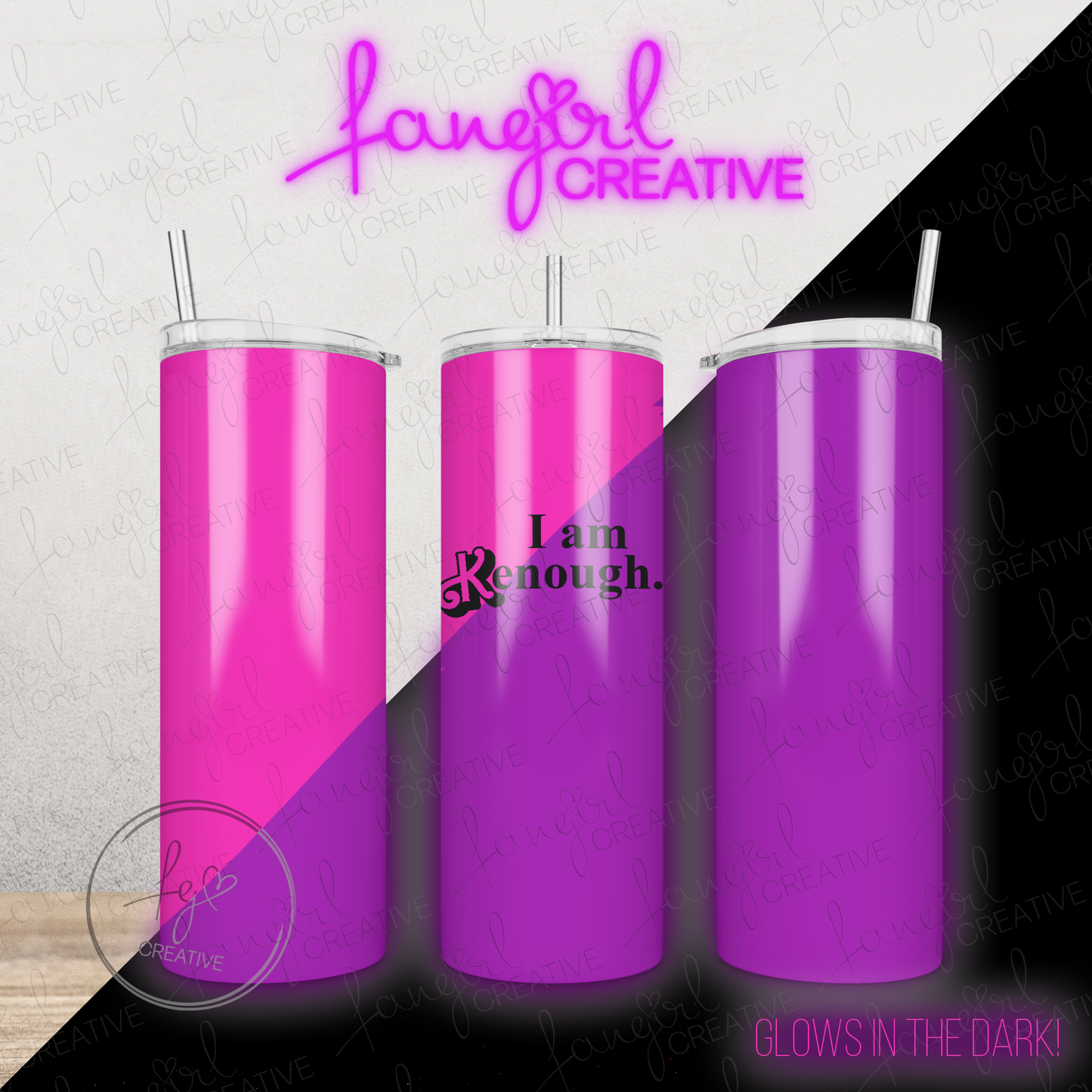 I am Kenough Barbie Movie Glow in the Dark Neon Pink Stainless Steel Tumbler