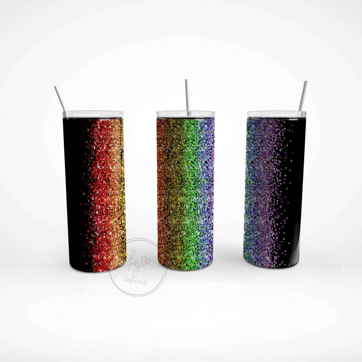 Black Rainbow Glitter Stainless Steel Tumbler (Vertical Style)