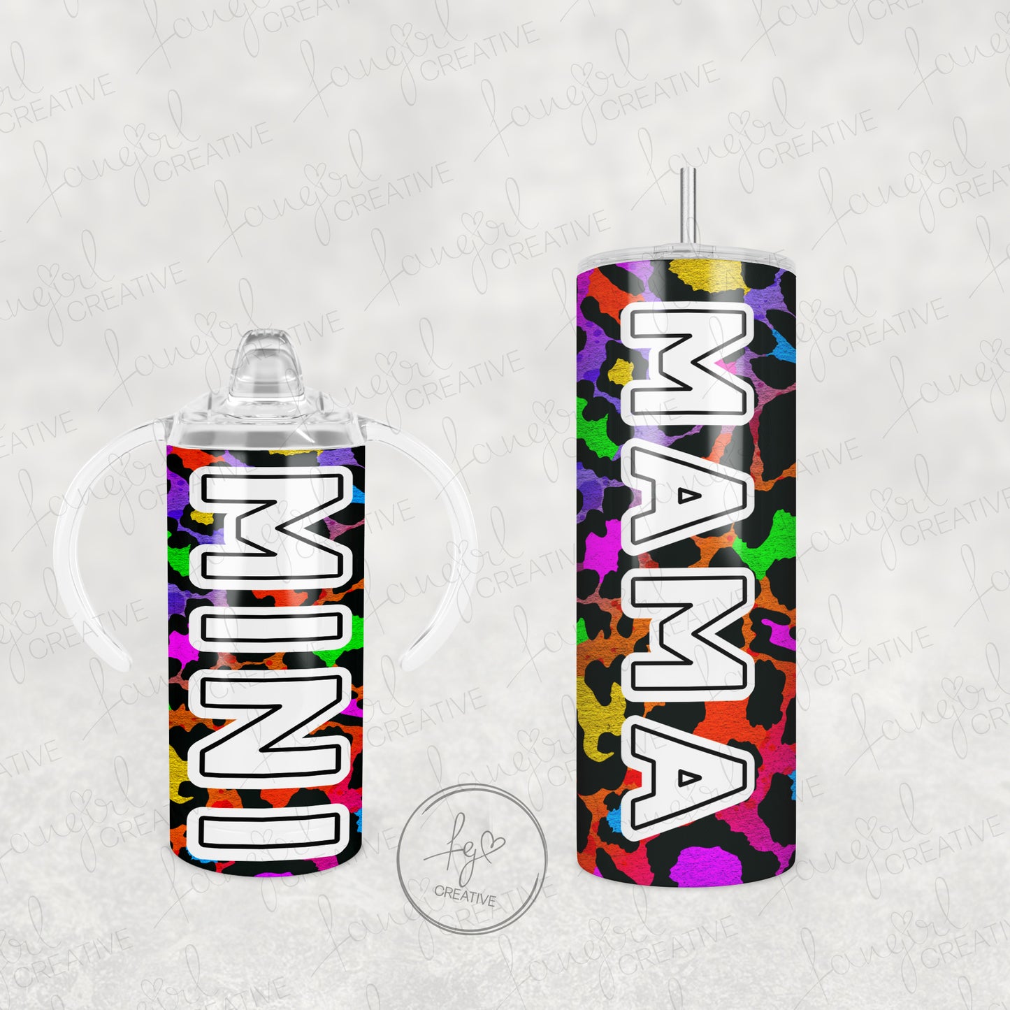 Vibrant Leopard Print Mama + Mini Stainless Steel Tumbler and Sippy Cup Set