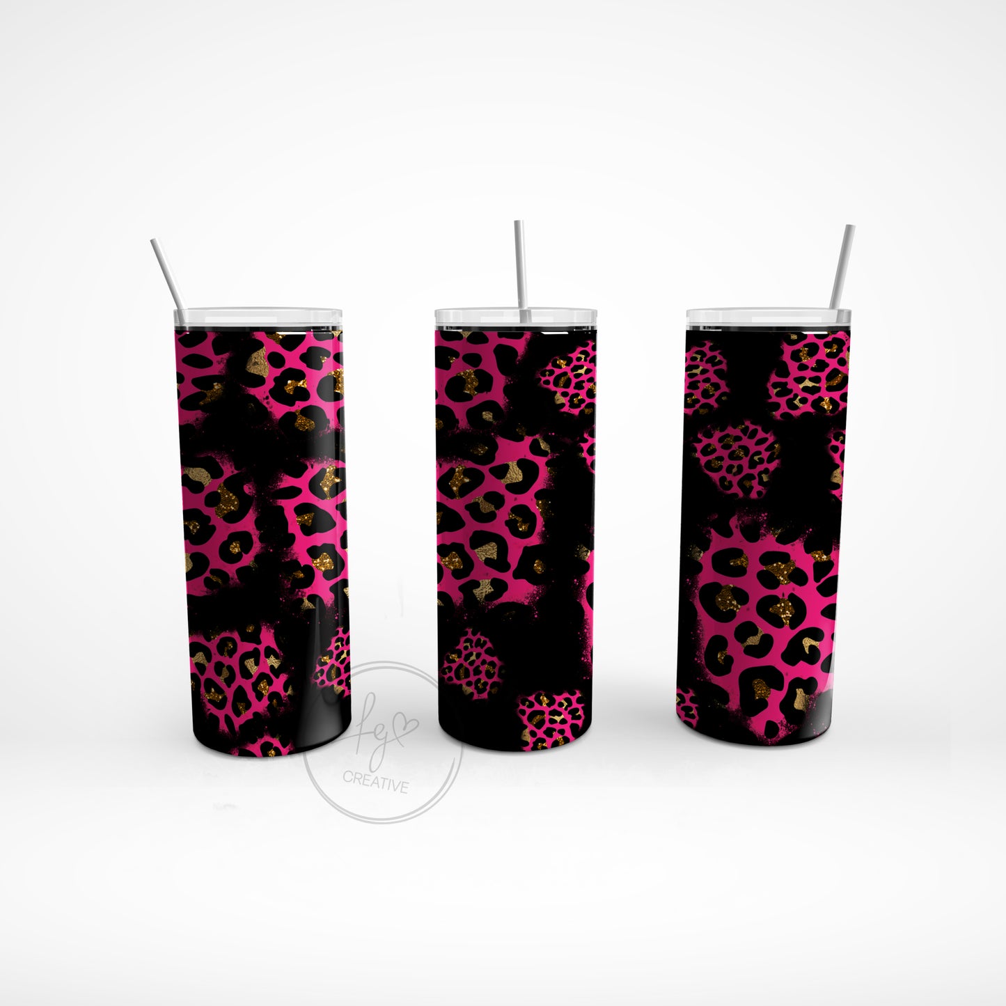 Neon Pink Leopard Glow in the Dark Stainless Steel Tumbler