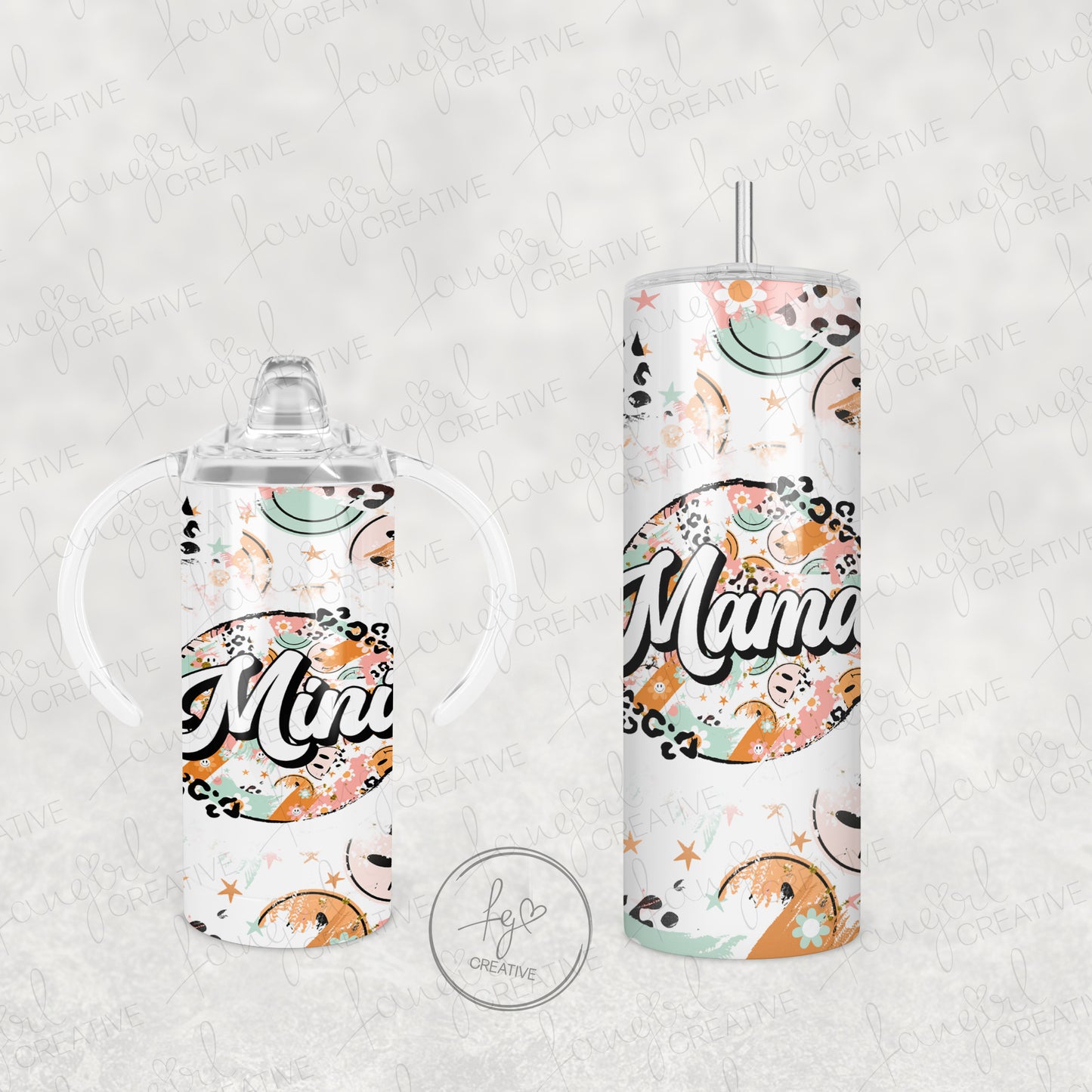 Vintage Boho Mama + Mini Stainless Steel Tumbler and Sippy Cup Set