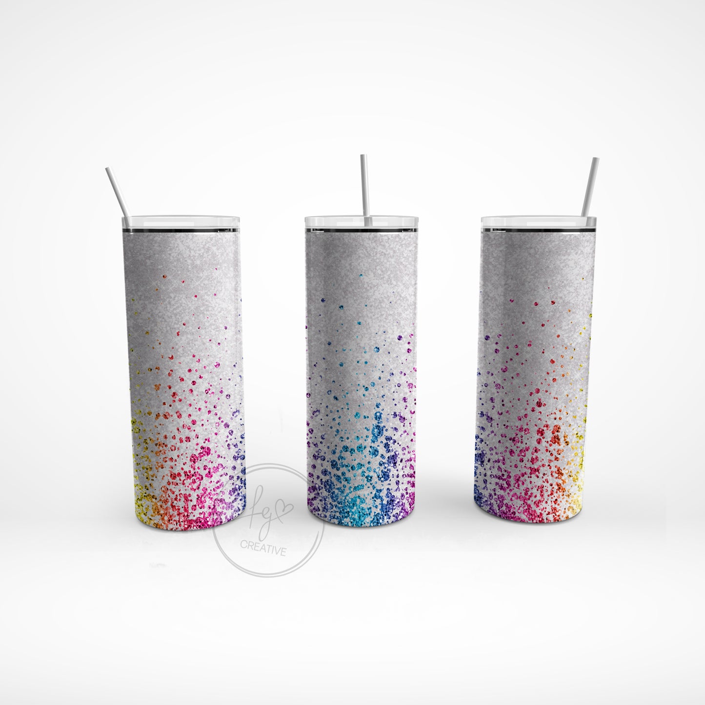 Silver & Rainbow Glitter Stainless Steel Tumbler