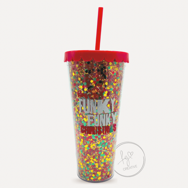 Funky Funky Christmas Confetti Straw Tumbler - Red