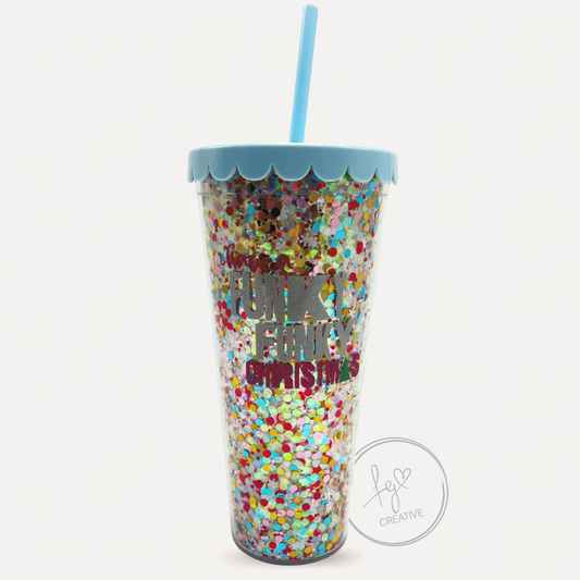 Funky Funky Christmas Confetti Straw Tumbler - Blue