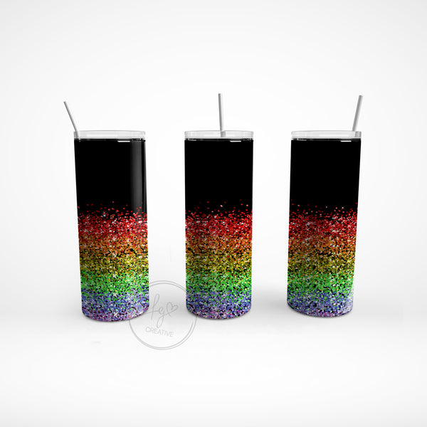 Black Rainbow Glitter Stainless Steel Tumbler (Horizontal Style)