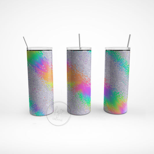 Neon Rainbow Glitter Splash Stainless Steel Tumbler