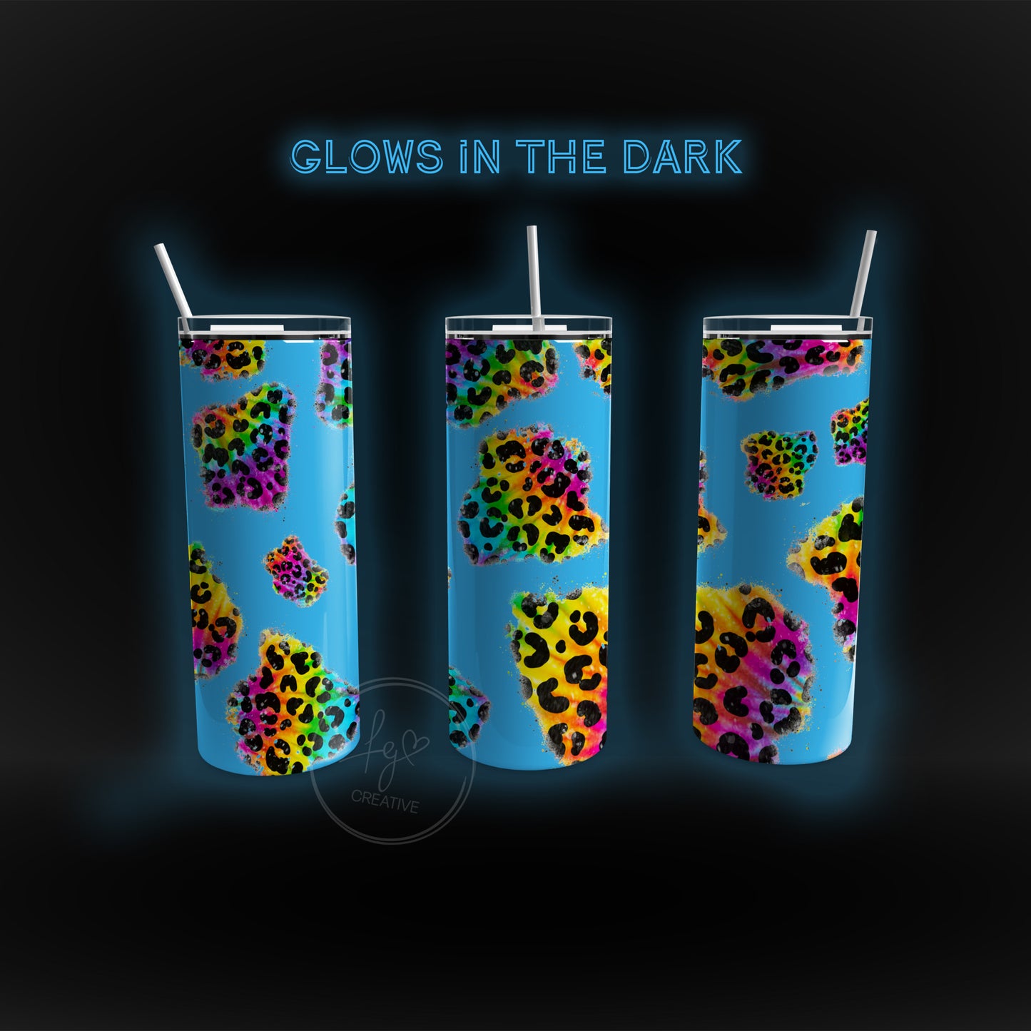 Rainbow Leopard Glow in the Dark Stainless Steel Tumbler