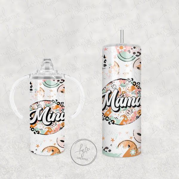 Vintage Boho Mama + Mini Stainless Steel Tumbler and Sippy Cup Set